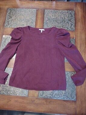 Three Dots Women's Long Sleeve Puff Shoulder Top - Deep Plum